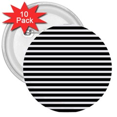 Horizontal Stripes Black 3  Buttons (10 Pack) 