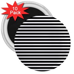 Horizontal Stripes Black 3  Magnets (10 Pack)  by Mariart