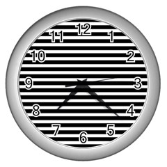 Horizontal Stripes Black Wall Clocks (silver) 