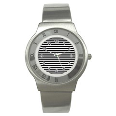 Horizontal Stripes Black Stainless Steel Watch by Mariart