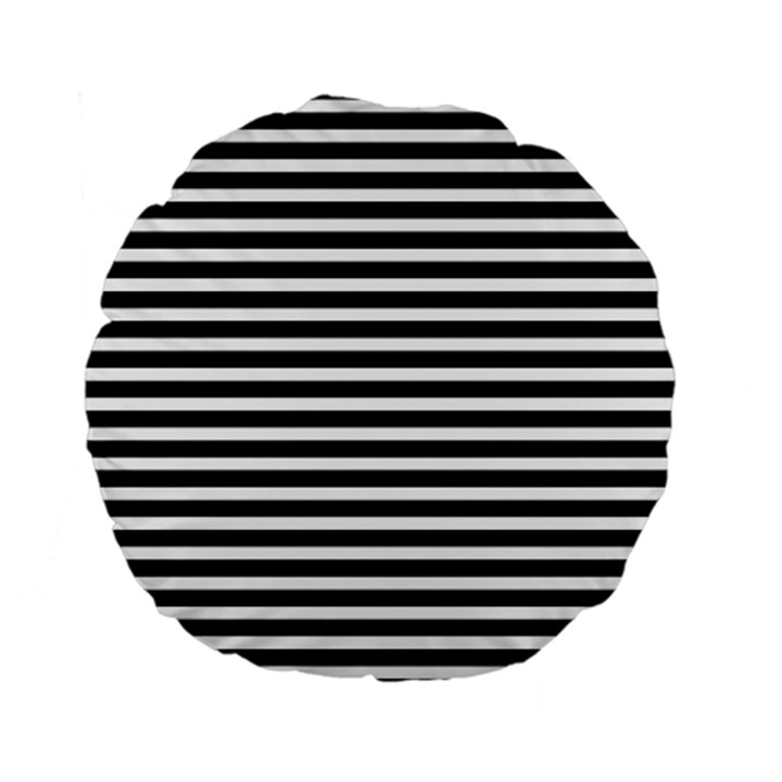 Horizontal Stripes Black Standard 15  Premium Flano Round Cushions