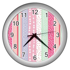 Heart Love Valentine Polka Dot Pink Blue Grey Purple Red Wall Clocks (silver)  by Mariart