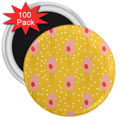 Flower Floral Tulip Leaf Pink Yellow Polka Sot Spot 3  Magnets (100 Pack) by Mariart