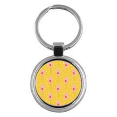 Flower Floral Tulip Leaf Pink Yellow Polka Sot Spot Key Chains (round)  by Mariart