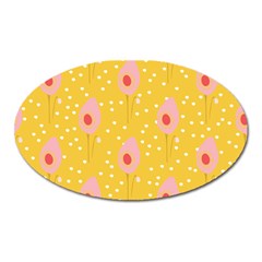 Flower Floral Tulip Leaf Pink Yellow Polka Sot Spot Oval Magnet by Mariart