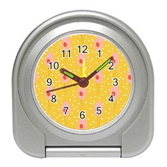 Flower Floral Tulip Leaf Pink Yellow Polka Sot Spot Travel Alarm Clocks by Mariart