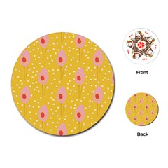 Flower Floral Tulip Leaf Pink Yellow Polka Sot Spot Playing Cards (round)  by Mariart