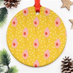 Flower Floral Tulip Leaf Pink Yellow Polka Sot Spot Round Ornament (Two Sides) Front