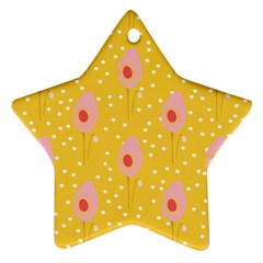 Flower Floral Tulip Leaf Pink Yellow Polka Sot Spot Star Ornament (two Sides) by Mariart