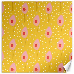 Flower Floral Tulip Leaf Pink Yellow Polka Sot Spot Canvas 16  X 16  