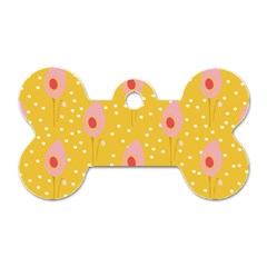 Flower Floral Tulip Leaf Pink Yellow Polka Sot Spot Dog Tag Bone (one Side) by Mariart