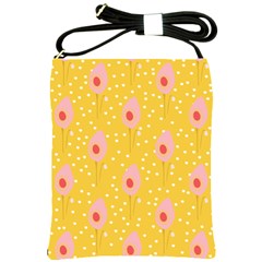 Flower Floral Tulip Leaf Pink Yellow Polka Sot Spot Shoulder Sling Bags by Mariart