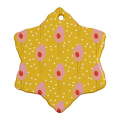 Flower Floral Tulip Leaf Pink Yellow Polka Sot Spot Ornament (snowflake) by Mariart