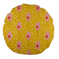 Flower Floral Tulip Leaf Pink Yellow Polka Sot Spot Large 18  Premium Round Cushions by Mariart