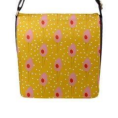 Flower Floral Tulip Leaf Pink Yellow Polka Sot Spot Flap Messenger Bag (l) 