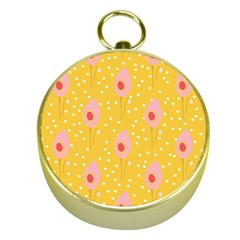 Flower Floral Tulip Leaf Pink Yellow Polka Sot Spot Gold Compasses by Mariart