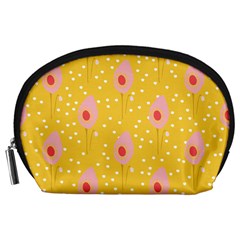 Flower Floral Tulip Leaf Pink Yellow Polka Sot Spot Accessory Pouches (large)  by Mariart