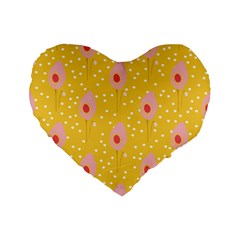 Flower Floral Tulip Leaf Pink Yellow Polka Sot Spot Standard 16  Premium Flano Heart Shape Cushions by Mariart