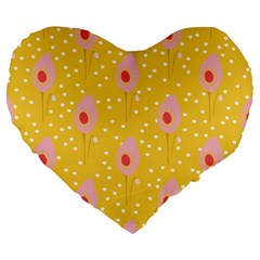 Flower Floral Tulip Leaf Pink Yellow Polka Sot Spot Large 19  Premium Flano Heart Shape Cushions by Mariart