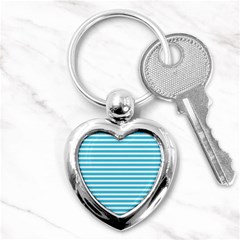 Horizontal Stripes Blue Key Chains (heart)  by Mariart