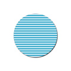 Horizontal Stripes Blue Rubber Round Coaster (4 Pack)  by Mariart