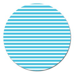 Horizontal Stripes Blue Magnet 5  (round)