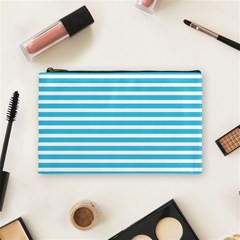 Horizontal Stripes Blue Cosmetic Bag (medium)  by Mariart