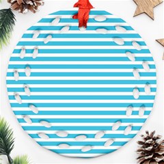 Horizontal Stripes Blue Ornament (round Filigree) by Mariart