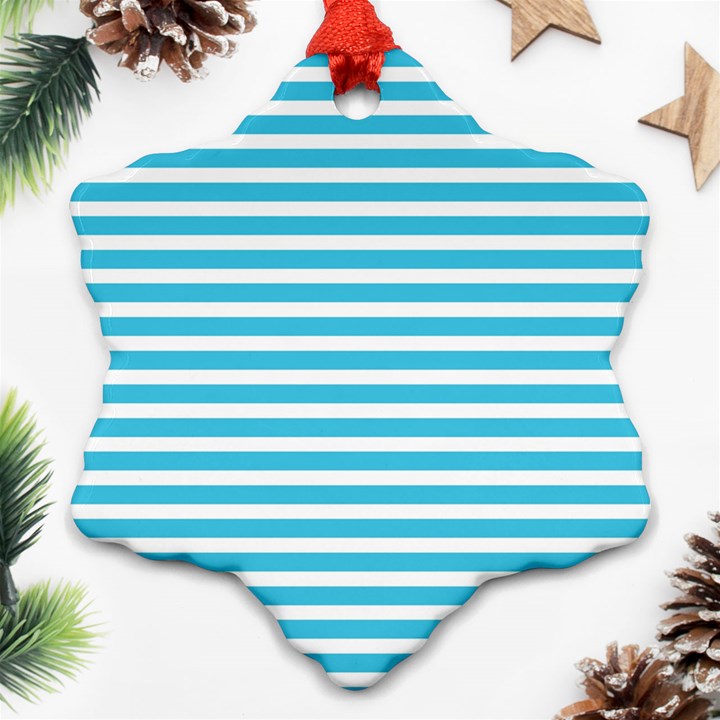 Horizontal Stripes Blue Ornament (Snowflake)