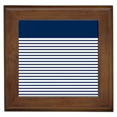 Horizontal Stripes Blue White Line Framed Tiles