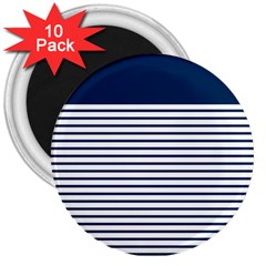 Horizontal Stripes Blue White Line 3  Magnets (10 Pack)  by Mariart