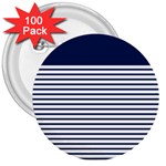 Horizontal Stripes Blue White Line 3  Buttons (100 pack)  Front