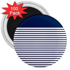 Horizontal Stripes Blue White Line 3  Magnets (100 Pack) by Mariart