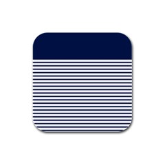 Horizontal Stripes Blue White Line Rubber Square Coaster (4 Pack) 