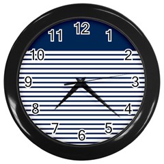 Horizontal Stripes Blue White Line Wall Clocks (black) by Mariart