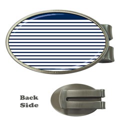 Horizontal Stripes Blue White Line Money Clips (oval)  by Mariart