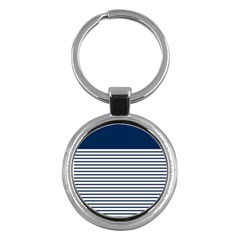 Horizontal Stripes Blue White Line Key Chains (round)  by Mariart