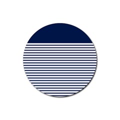 Horizontal Stripes Blue White Line Rubber Coaster (round)  by Mariart