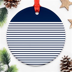 Horizontal Stripes Blue White Line Round Ornament (two Sides) by Mariart