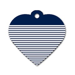 Horizontal Stripes Blue White Line Dog Tag Heart (two Sides)