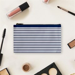 Horizontal Stripes Blue White Line Cosmetic Bag (small)  by Mariart