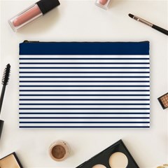 Horizontal Stripes Blue White Line Cosmetic Bag (large)  by Mariart