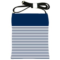 Horizontal Stripes Blue White Line Shoulder Sling Bags by Mariart