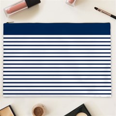 Horizontal Stripes Blue White Line Cosmetic Bag (xxl)  by Mariart