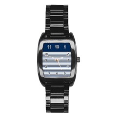 Horizontal Stripes Blue White Line Stainless Steel Barrel Watch by Mariart