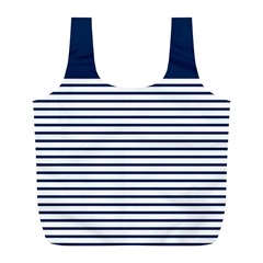 Horizontal Stripes Blue White Line Full Print Recycle Bags (l)  by Mariart