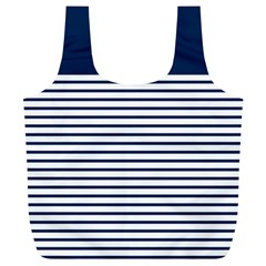 Horizontal Stripes Blue White Line Full Print Recycle Bags (l)  by Mariart