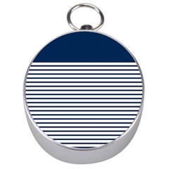 Horizontal Stripes Blue White Line Silver Compasses by Mariart