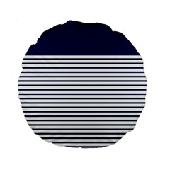 Horizontal Stripes Blue White Line Standard 15  Premium Flano Round Cushions by Mariart