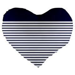 Horizontal Stripes Blue White Line Large 19  Premium Flano Heart Shape Cushions by Mariart